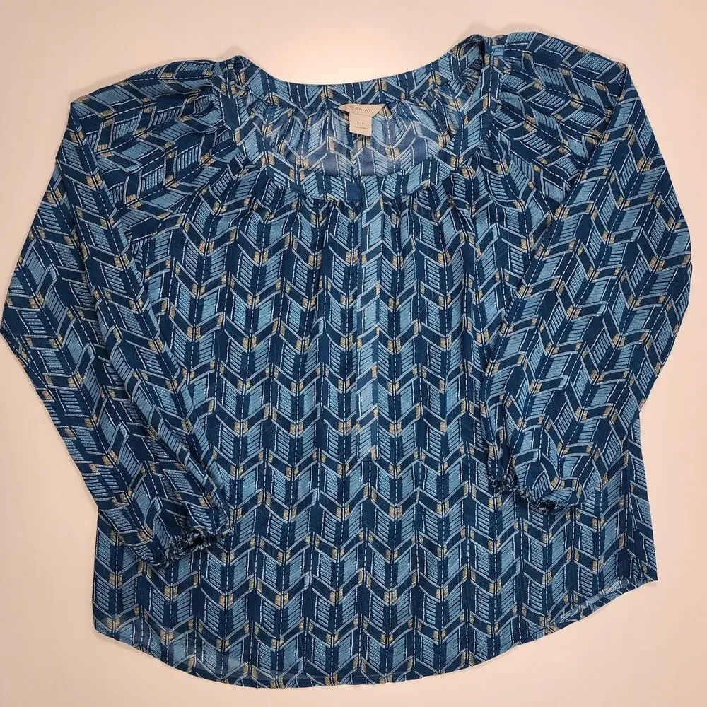 Ariat Blue Geometric Boho Peasant‎ Blouse Long Sleeve Small